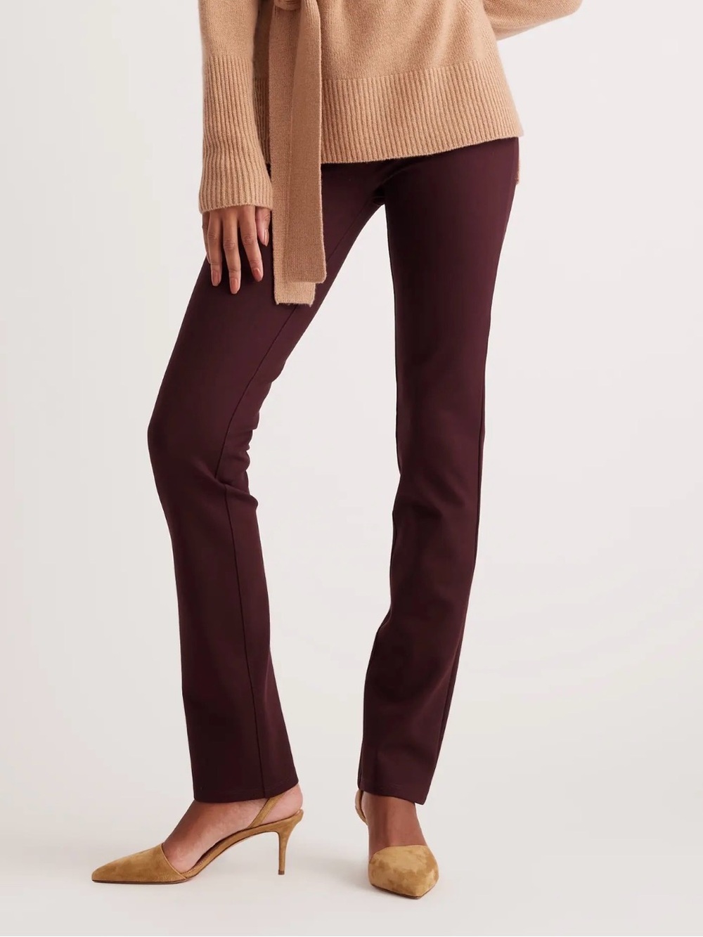 Quince Ultra Stretch Ponte Straight-Leg Pants in Burgundy